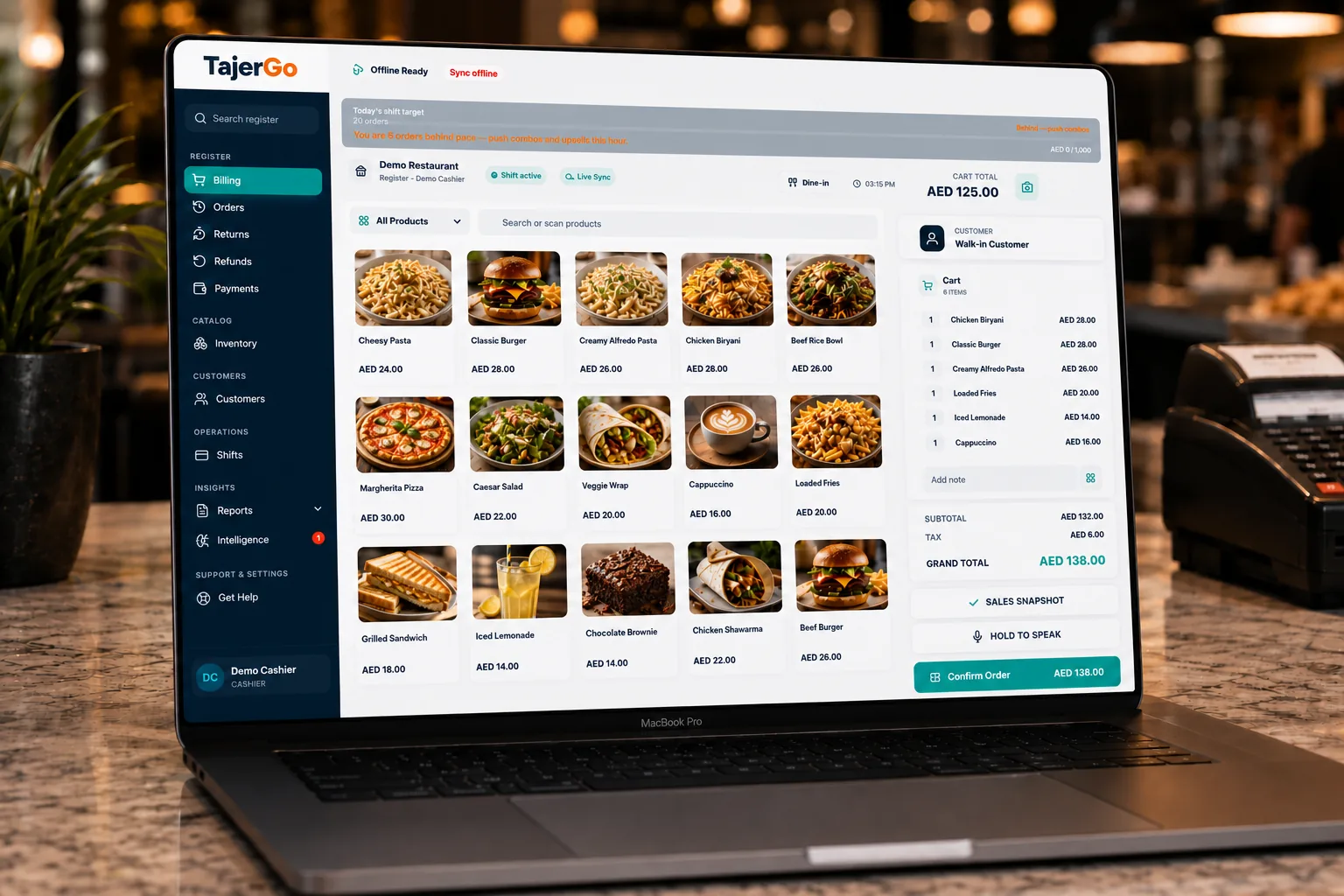 TajerGo point of sale and billing workspace using demonstration data