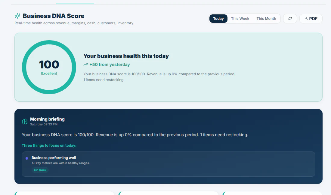 TajerGo Business DNA health dimensions